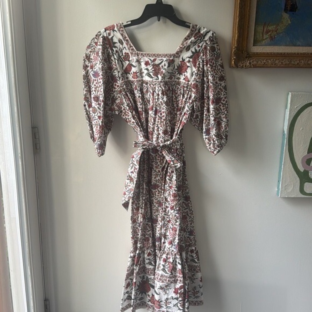Loeffler Randall Prairie Style Cotton Floral Print Tie waist Dress